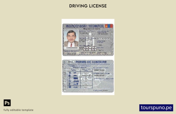 Plantilla de licencia de conducir de Mongolia lista para imprimir